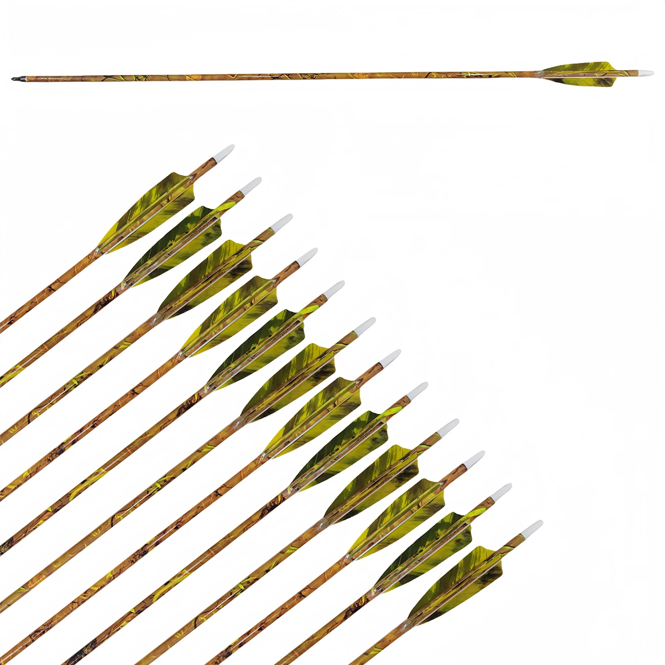 LAIXING 30 Inch Carbon Arrows with 5 Inch Turkey Feathers Fletching & Archery Hunting Practice Targeting,Spine 500 Yellow-4