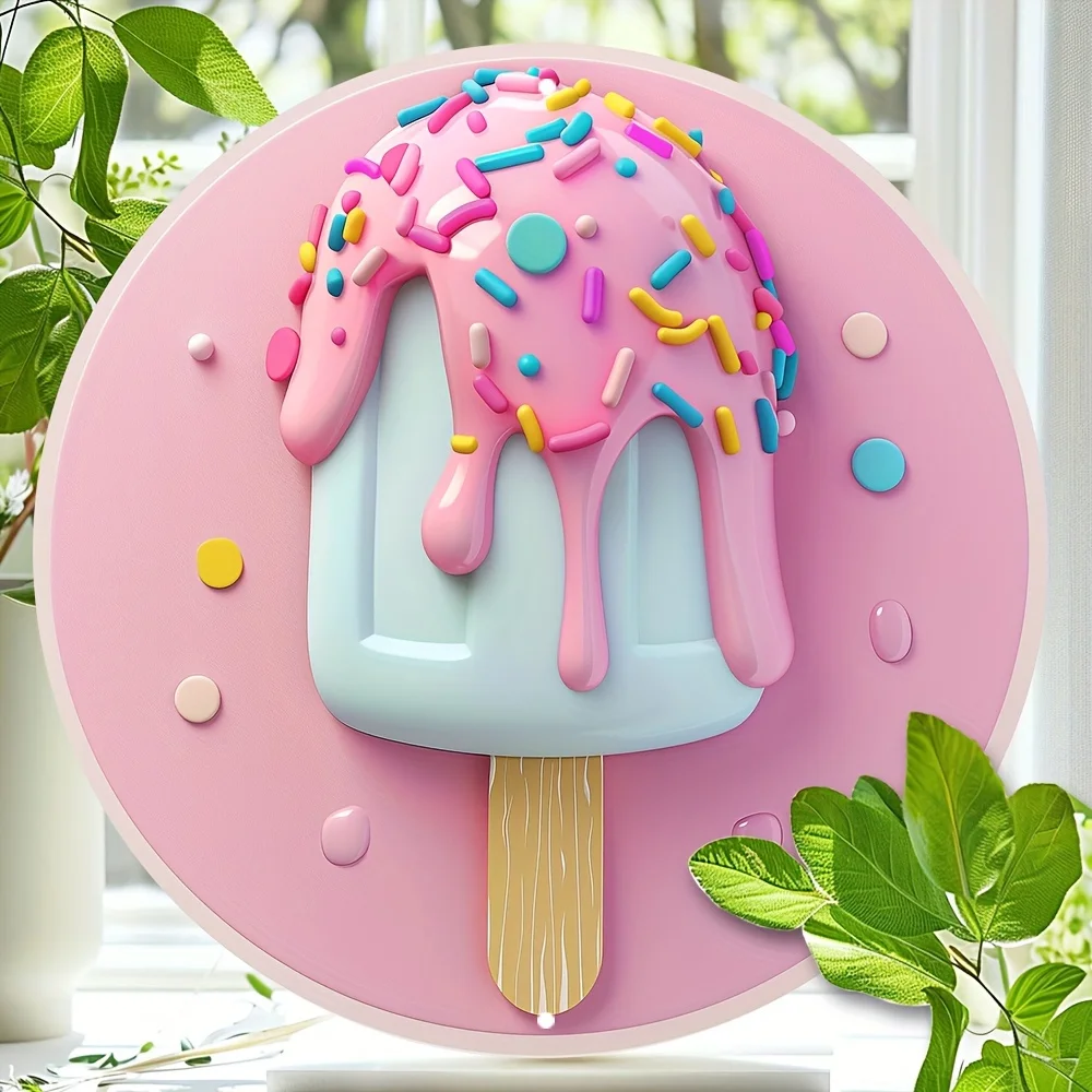Retro-style 8X8-inch aluminum ice cream cone signage - weatherproof and easy to hang, suitable for dorms and gifts