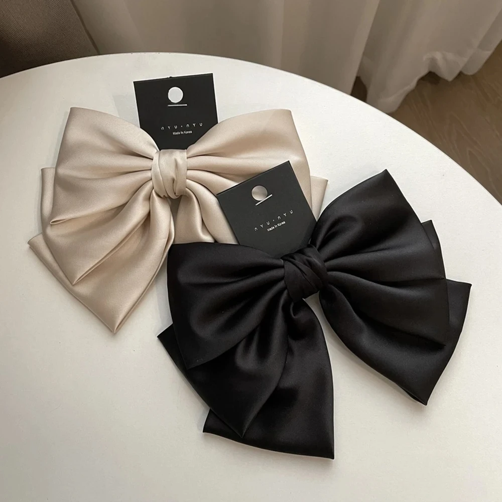 Female Satin Bow Hairpin Ponytail Clip Two-layer Bowknot Ribbon Spring Clip Temperament Accessories Korean Fashion Elegant-2