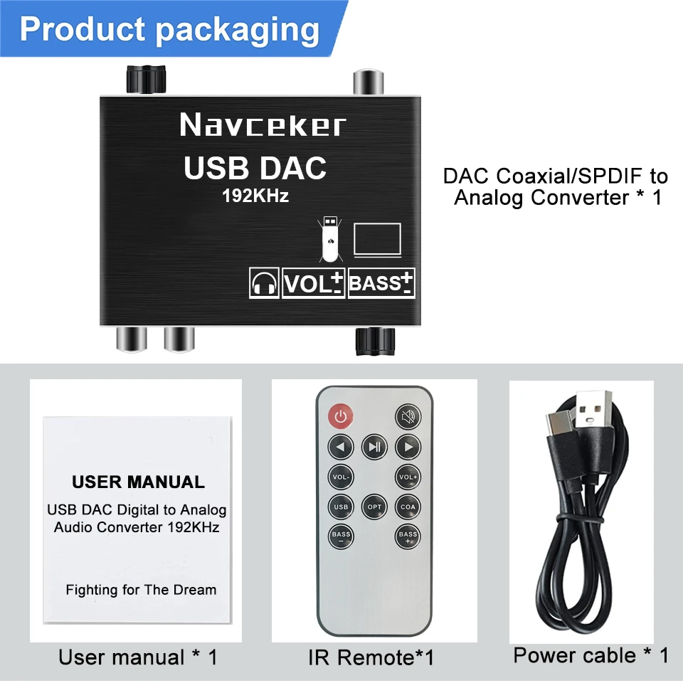 Navceker DAC Digital to Analog Audio Converter Optical Coaxial Fiber SPDIF to RCA 3.5mm Jack Audio Adapter Amplifier for PS4 TV-6