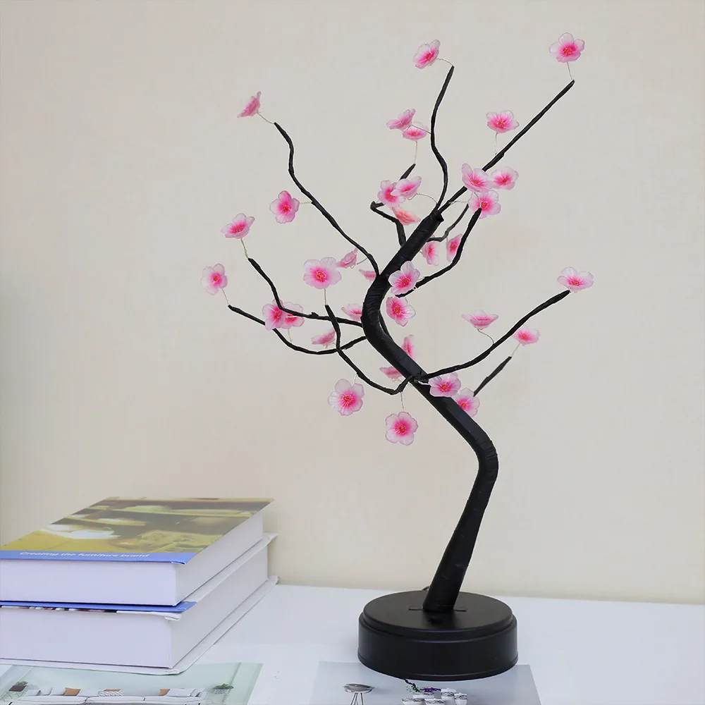 Home Decoration USB/Battery Powered Touch Switch Warm White Artificial Bonsai Cherry Blossom Desktop Tree LED Lamp Light-3