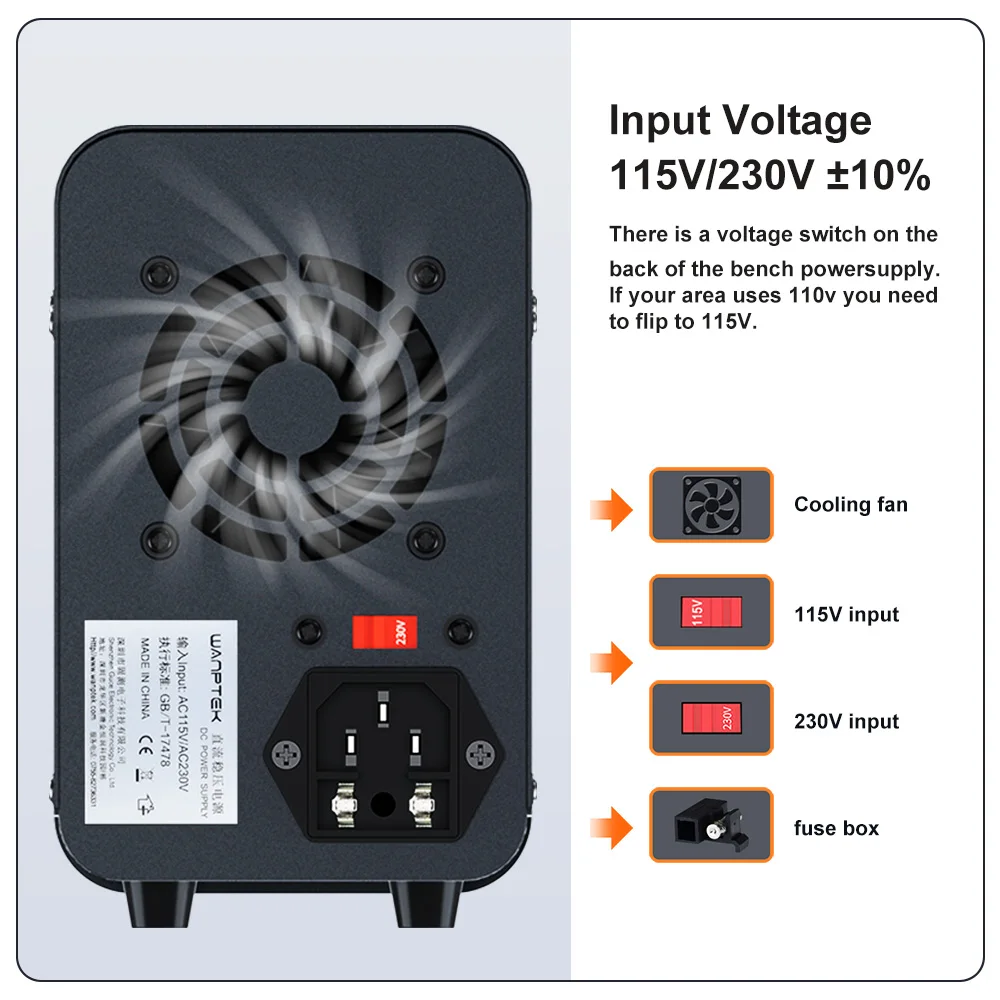 Wanptek DC Lab Power Supply 30V 60V 120V Adjustable Voltage Regulator Preset Voltage Current Dual Input Voltage 220V/110V-5