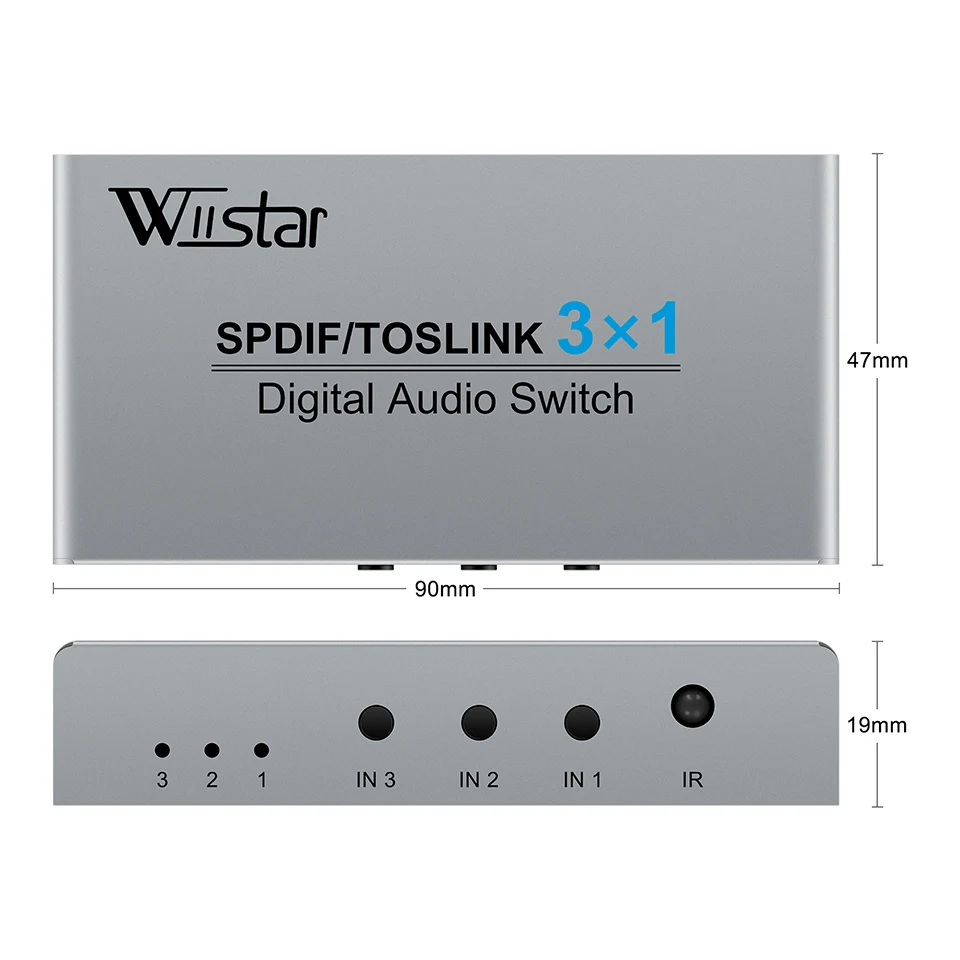 Wiistar 3 Port Optical Switcher with 3 way Spdif Toslink Optical Digital Audio Splitter 3 In 1 Out With IR Remote Control-4