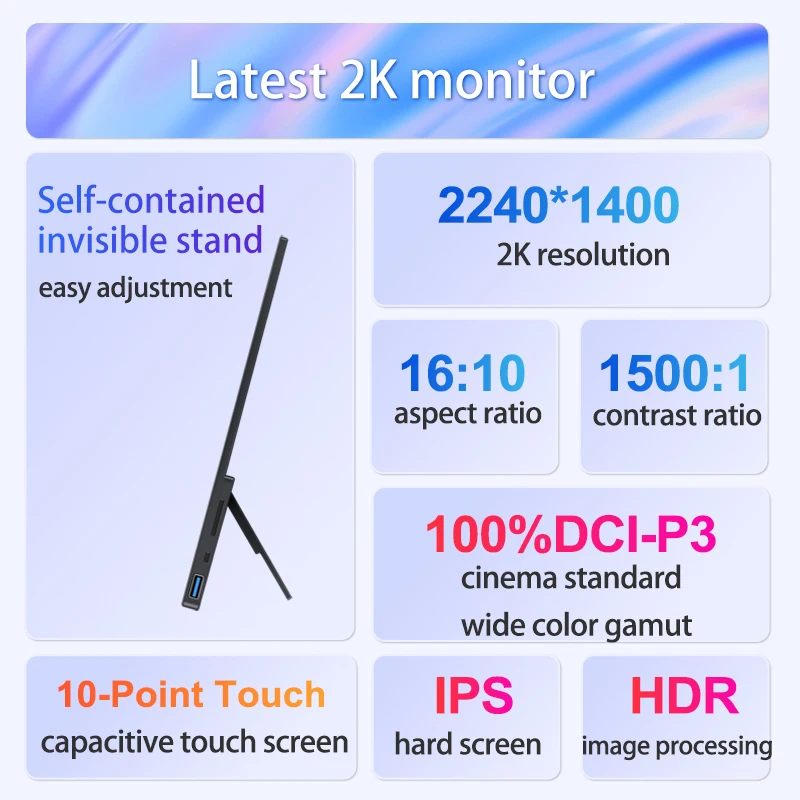 VCHANCE 14'' 2K Touchscreen Portable Monitor 2240x1400p 100%DCI-P3 Office Travel External Display for Laptop Xbox Switch ps5 Mac-2
