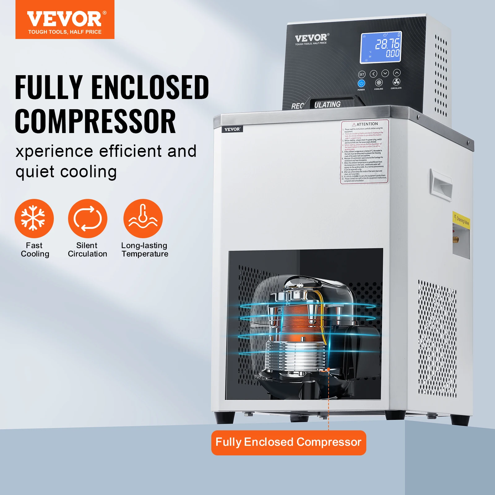 VEVOR Laboratory Chiller Circulator 6L Chiller Lab Low Temperature Cooling Liquid -4°F-212°F Circulator Pump Chiller LCD Display-2