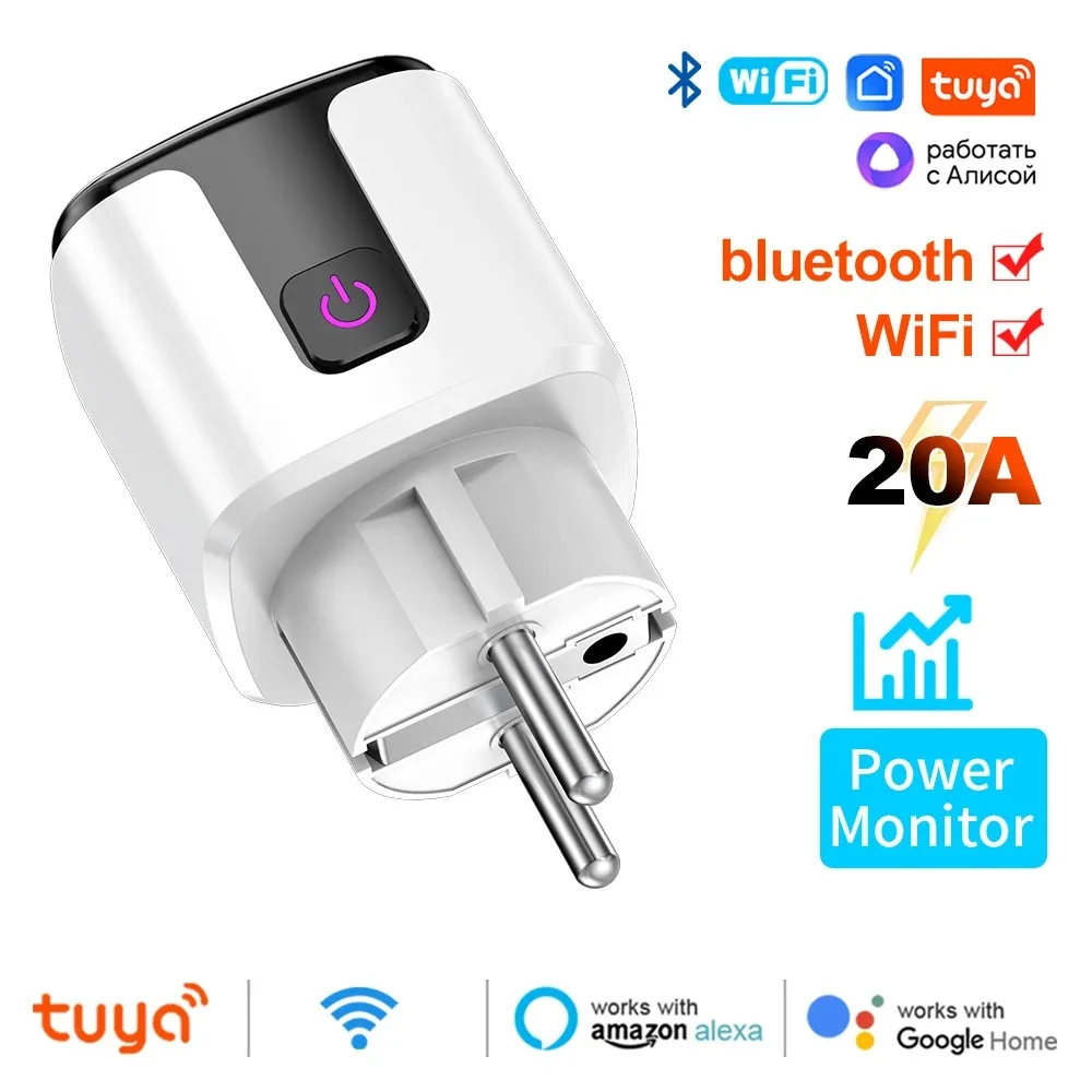 Tuya Smart EU Plug WiFi+Bluetooth 20A Socket With Power Monitoring Timer Child Lock Outlet Google Home Alice SmartThings Alexa-3