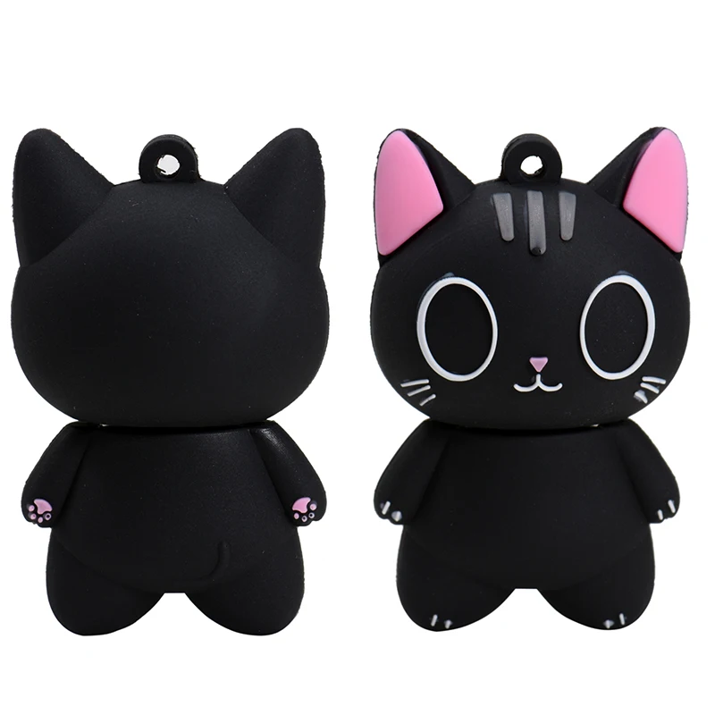 Mini Cartoon USB Flash Drive 128GB with Keychain Cute Black Cat High Speed Pen Drive 64GB Creative USB Stick Gift-2