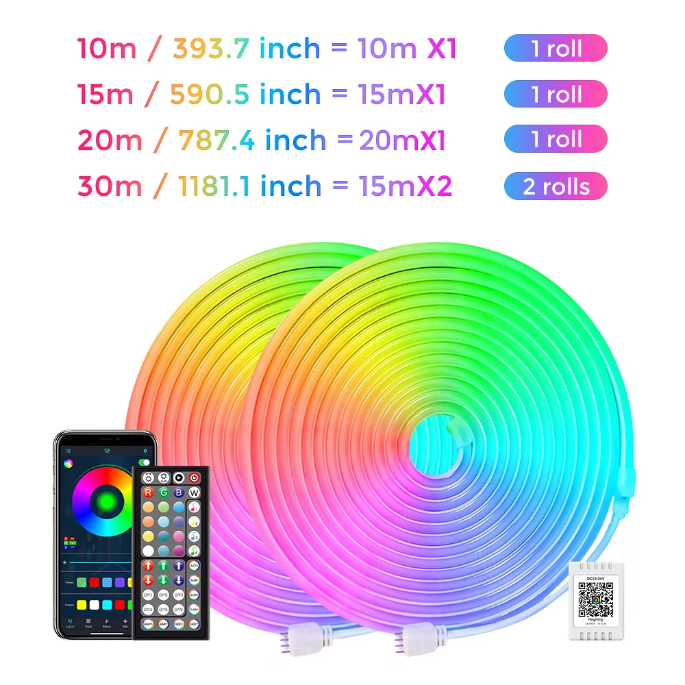 (EU PLUG) LED Neon Strip Light,5-30M Neon Rope With App 44key Remote Control For Home Decor Fairy Lighting-6