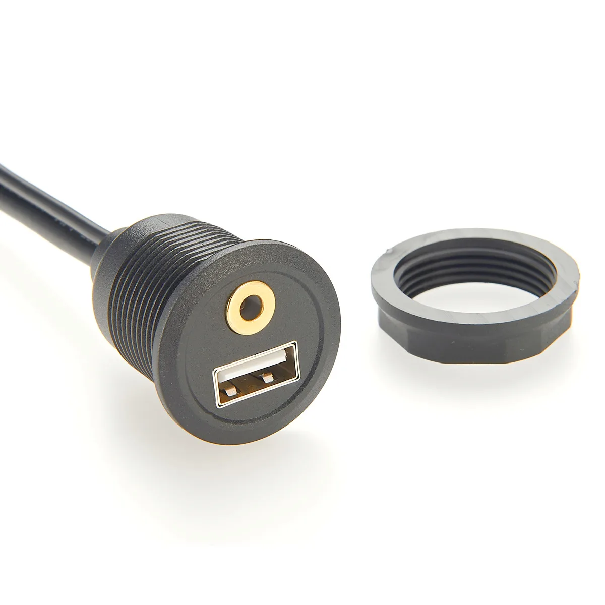 USB & 3.5mm Male to USB & 3.5mm Female Flush Mount Panel Mount Extension AUX Cable  Round Panel Mount 3.5mm&USB 2.0 Jack Cable-6