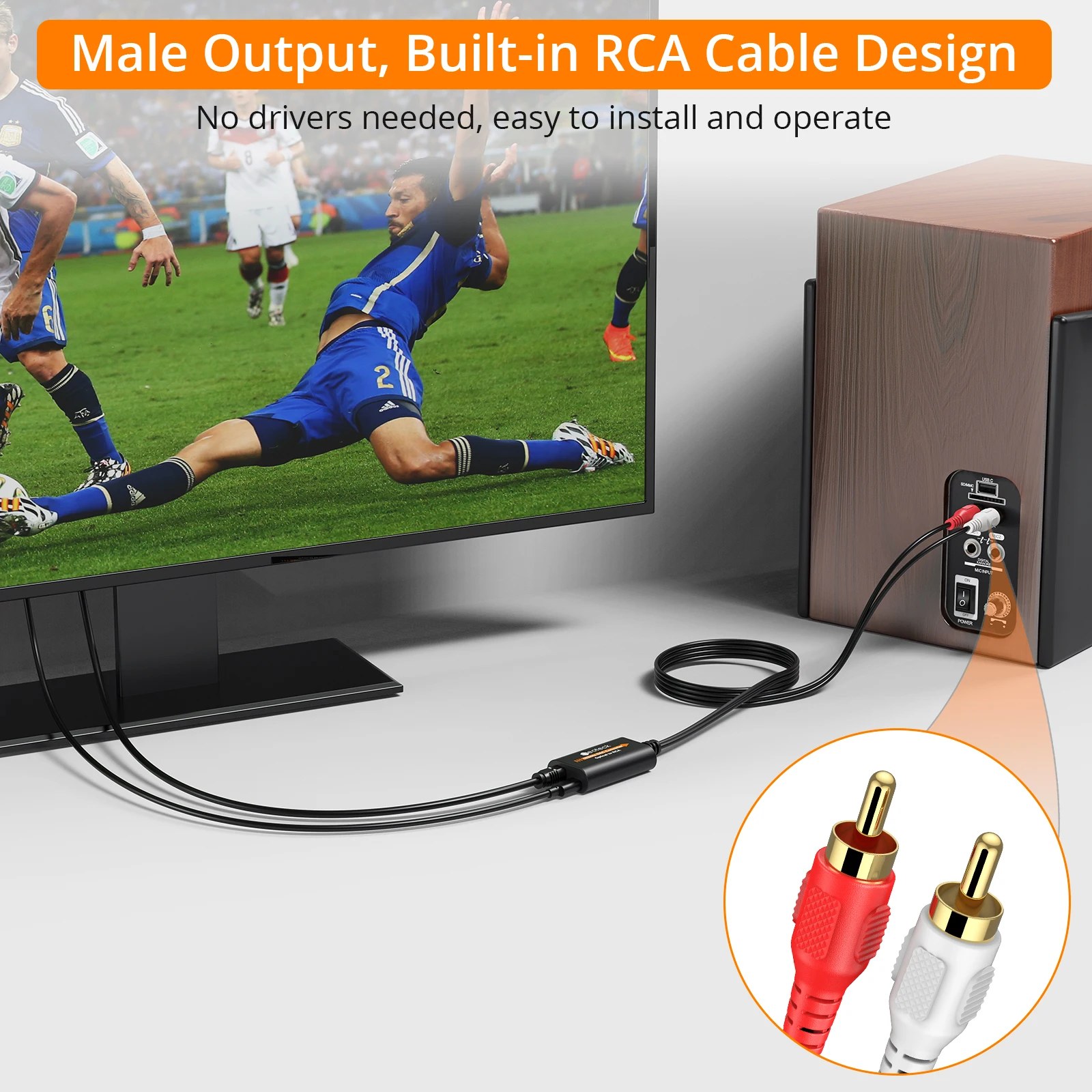 Neoteck 192kHz DAC Converter 7ft/2.1m SPDIF to RCA Digital to Analog Audio Converter Optical Toslink to RCA Audio Adapter for TV-6