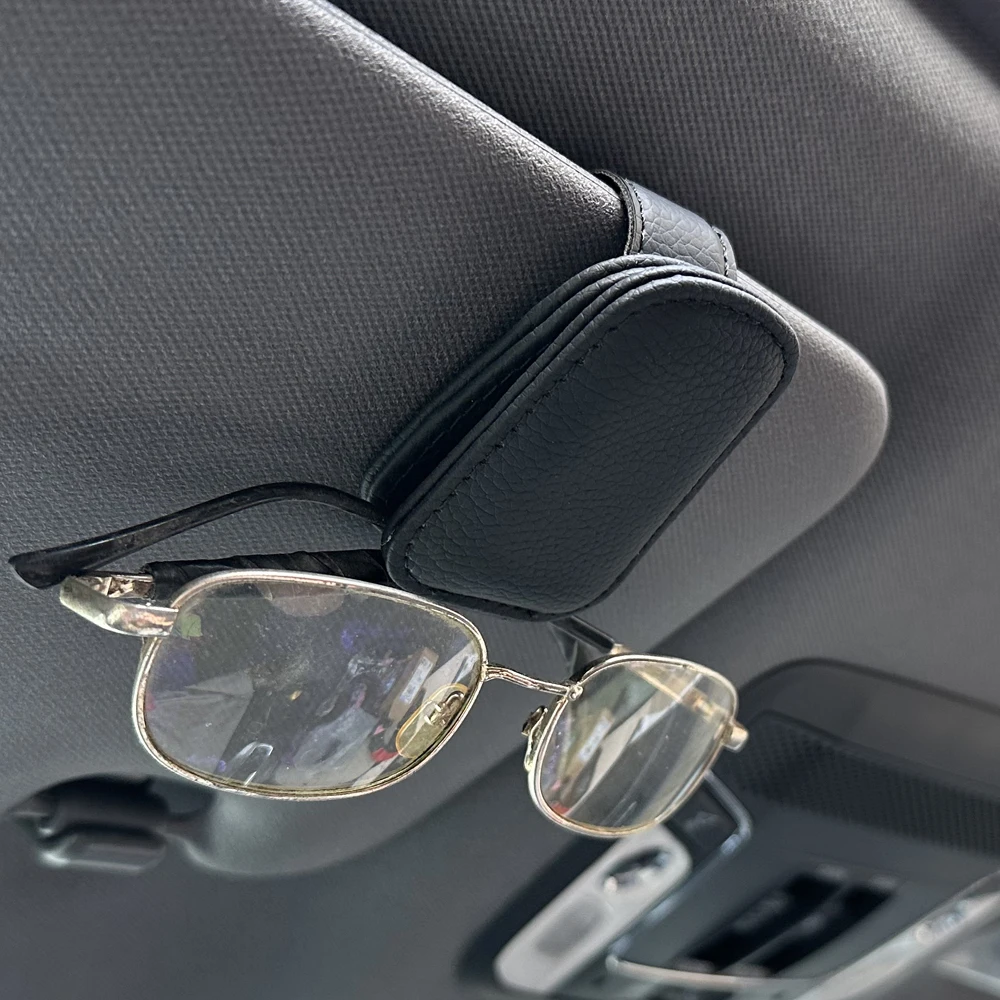 Universal Car Sunglasses Holder Car Magnetic Leather Clip Card Ticket Holder Auto Sun Visor Glasses Box Decoration Accessories-2