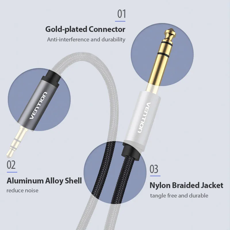 Vention Male to Male 3.5 mm to 6.35 mm Adapter Aux Cable for Mixer Amplifier Gold Plated 3.5 Jack to 6.5 Jack 3m 5m 10m Aux Cabo-4