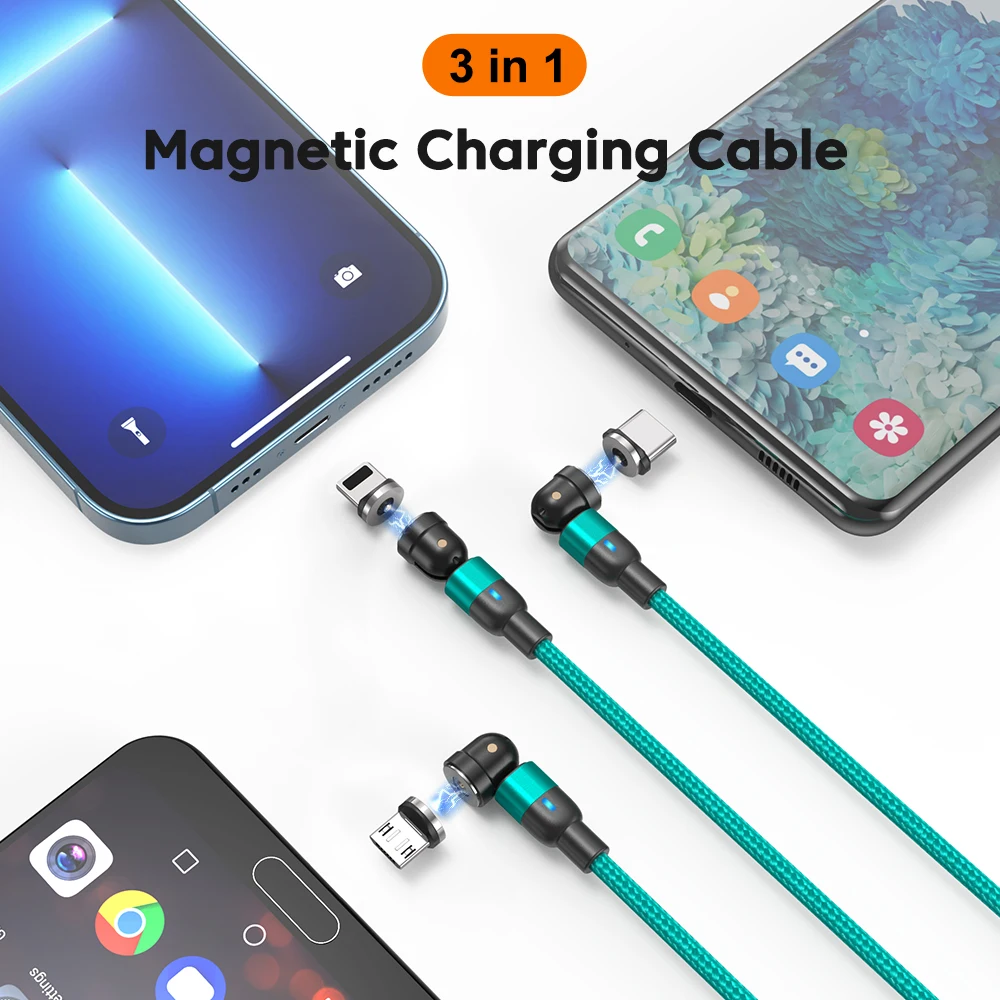 AUFU Magnetic Cable 3M 540 Rotate Magnet Charger Micro USB Type C Cable Mobile Phone Wire Cord For iPhone Samsung Xiaomi Redmi-4