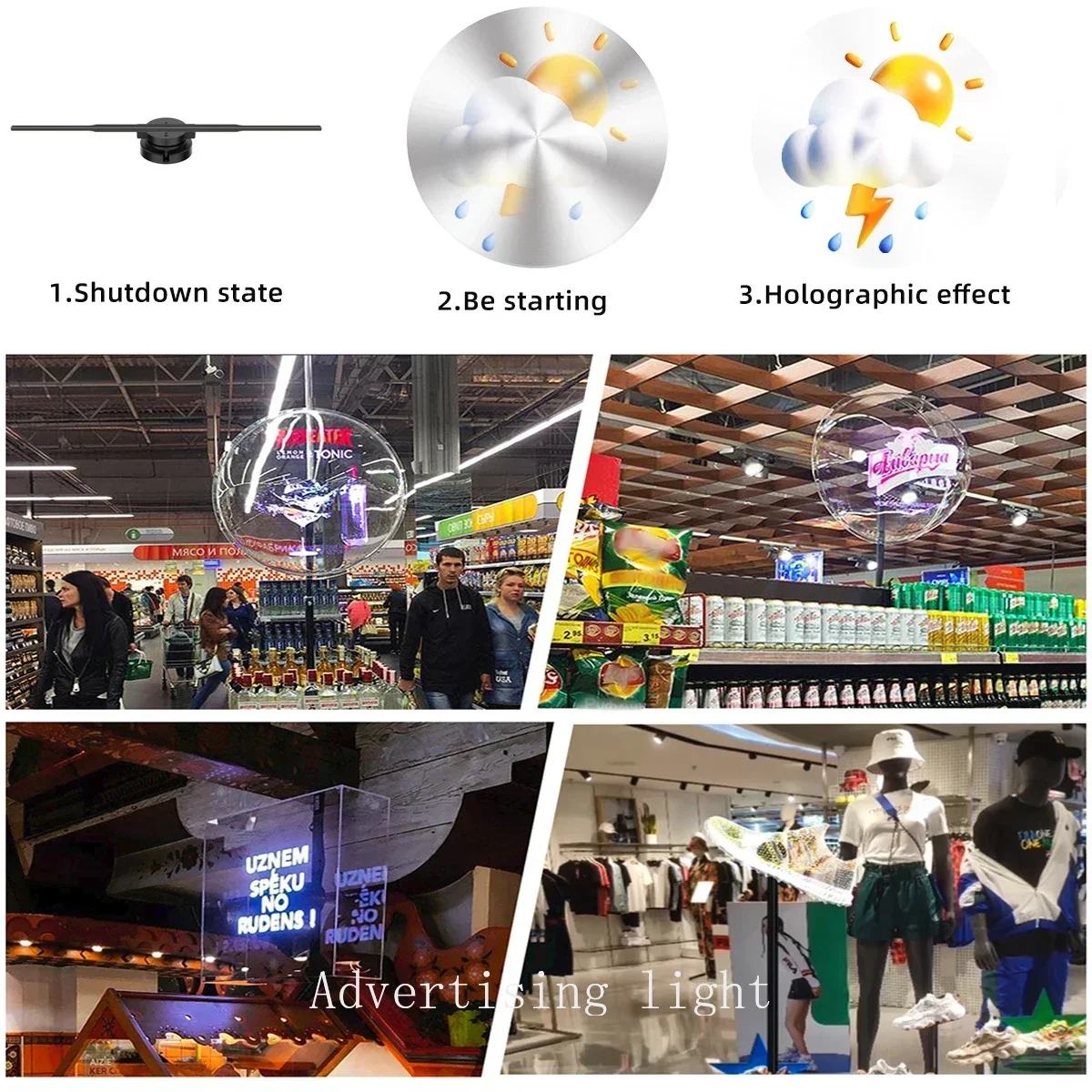 3D Hologram Fan WiFi 3D Holographic Projector Advertising Display HD Light Holographic Projector for Stores Bars Party Xmas-3
