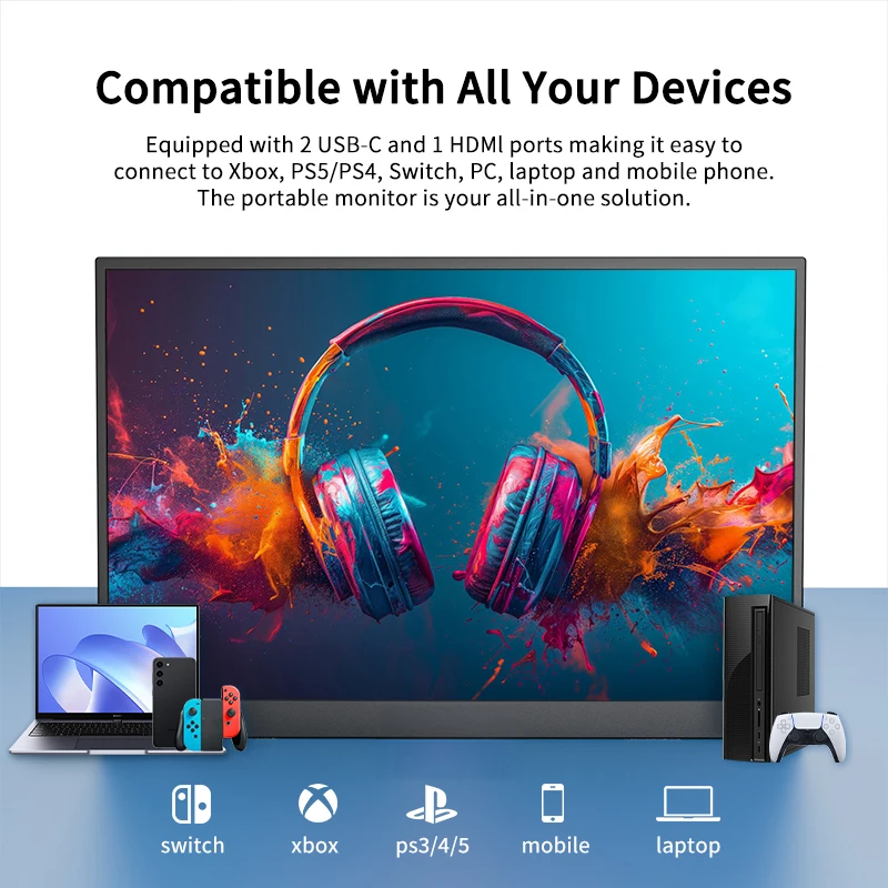 HGFRTEE 100%sRGB 10.5 inch Portable Monitor 1280P 420Cd/m ² Second screen For Laptop Mac Xbox PS4/5 Switch PC Extension Display-5
