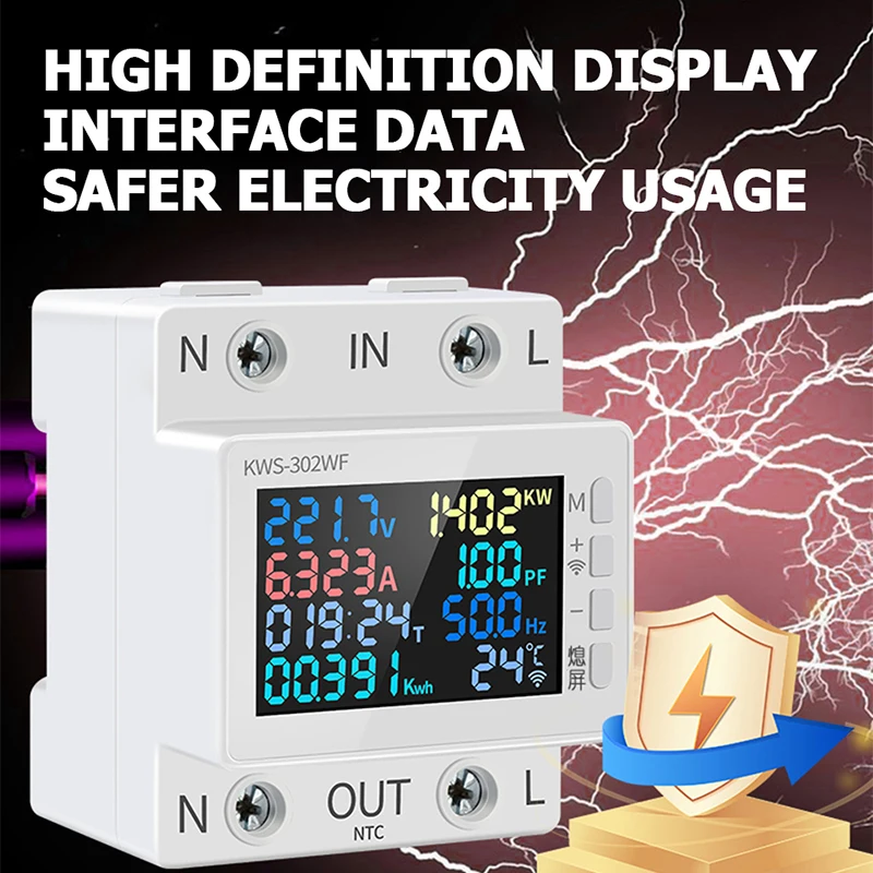 170-270V/63A Power Meter 8in1 Color Screen Multi-function AC Energy Power Voltmeter Voltage Amps Watt Kwh Meter Remotely Control-5