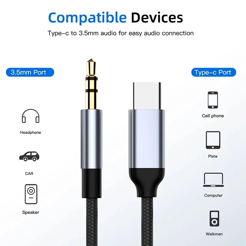 AUX Audio Cable Type-C USB C to 3.5mm Jack AUX Cord Car Speaker Headphone Adapter for Samsung Xiaomi Huawei Type-C Converter-6