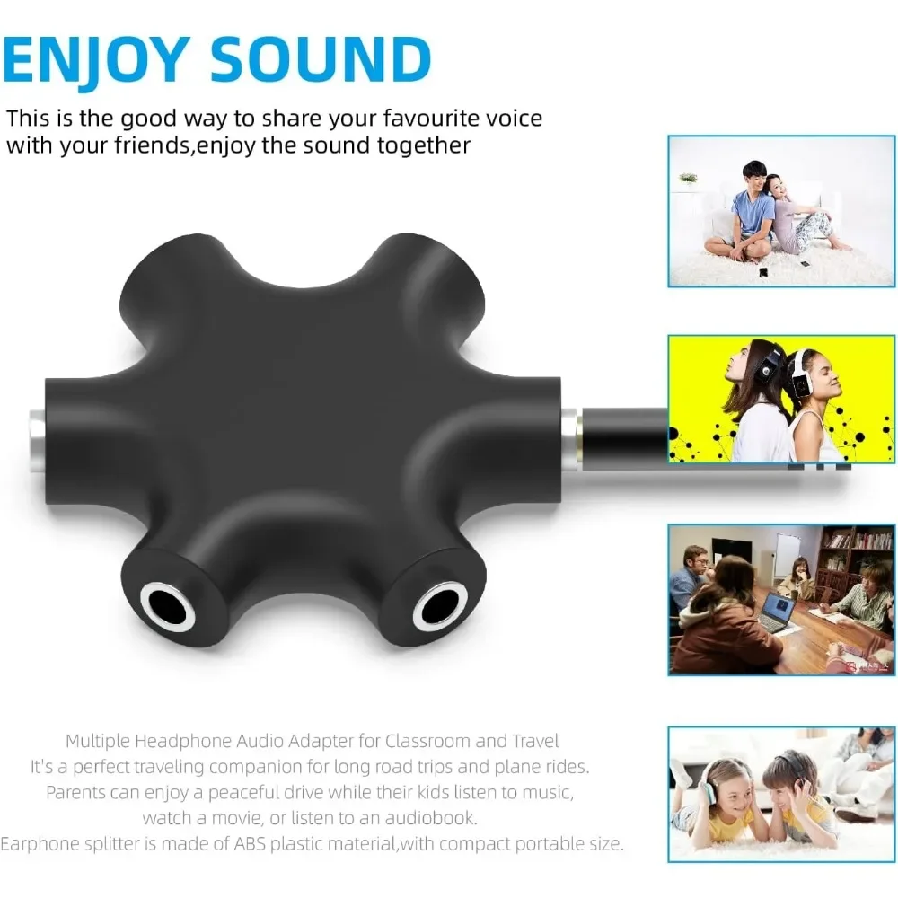 2PC Multi Headphone Audio Splitter 3.5mm 5-Jack Female Connector Adapter with 3.5mm Stereo Cable 20cm Digital Audio Video Cables-5