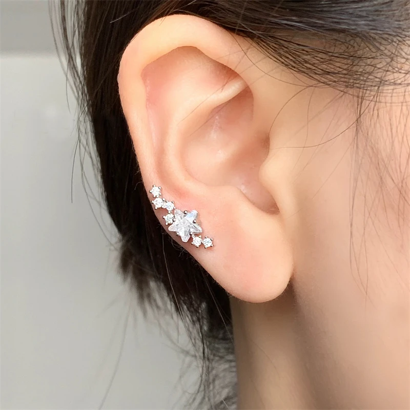 1pcs Quality Shiny Zircon Arc Shaped Cochlear Ear Bone Nail 316L Stainless Steel Earring for Women Waterproof Hypoallergenic-3