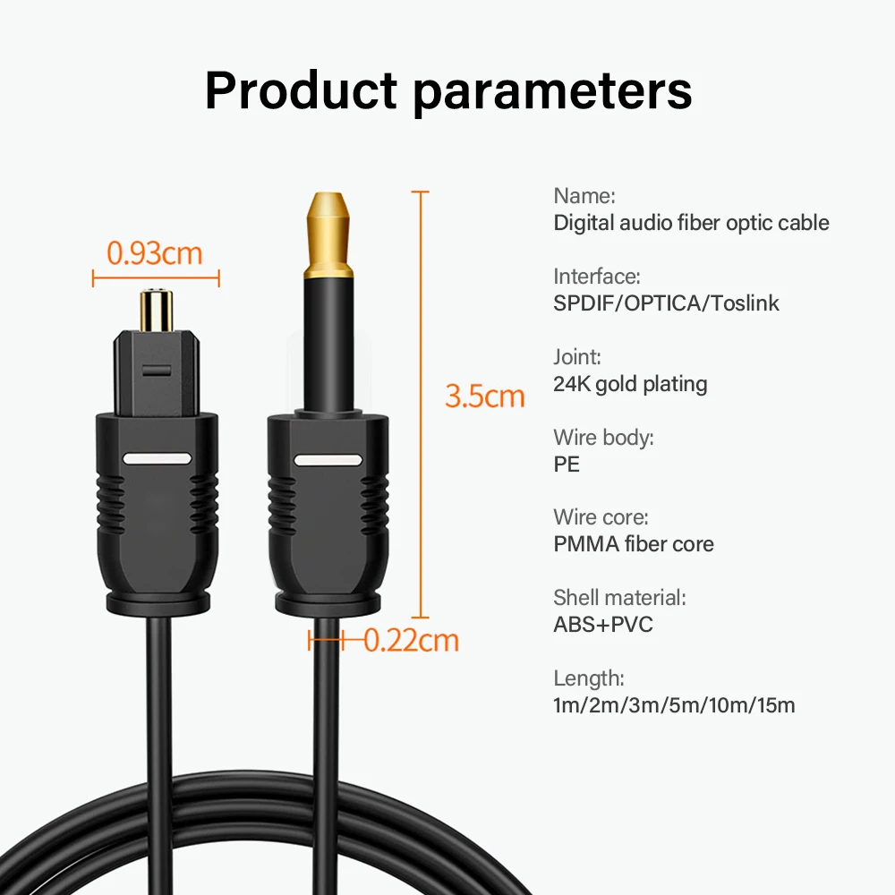 Digital Toslink to Mini Toslink Cable 3.5mm SPDIF Optical Fiber Cable 3.5 to Optical Audio Cable Adapter for Macbook 5m 10m 15m-5