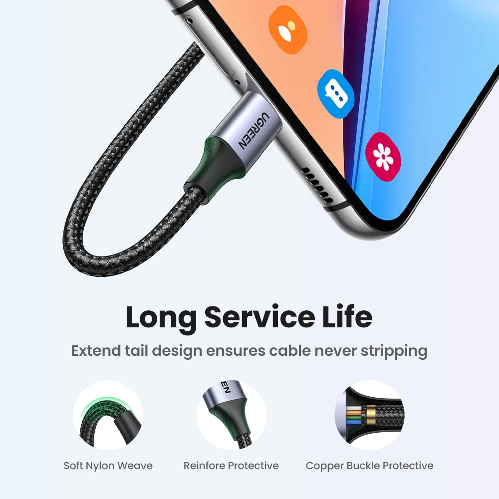 UGREEN 3A USB Type C Cable For Realme Xiaomi Samsung S21 Fast Charging Wire USB-C Charger Data Cord For iPad Samsung Poco USB C-4