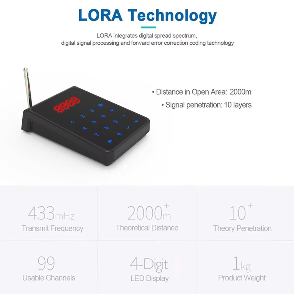 1 Keyboard Transmitter + 6 Watch Receivers Calling Waiters Buzzer Wireless Calling System for Kitchen Bar Restaurant-2