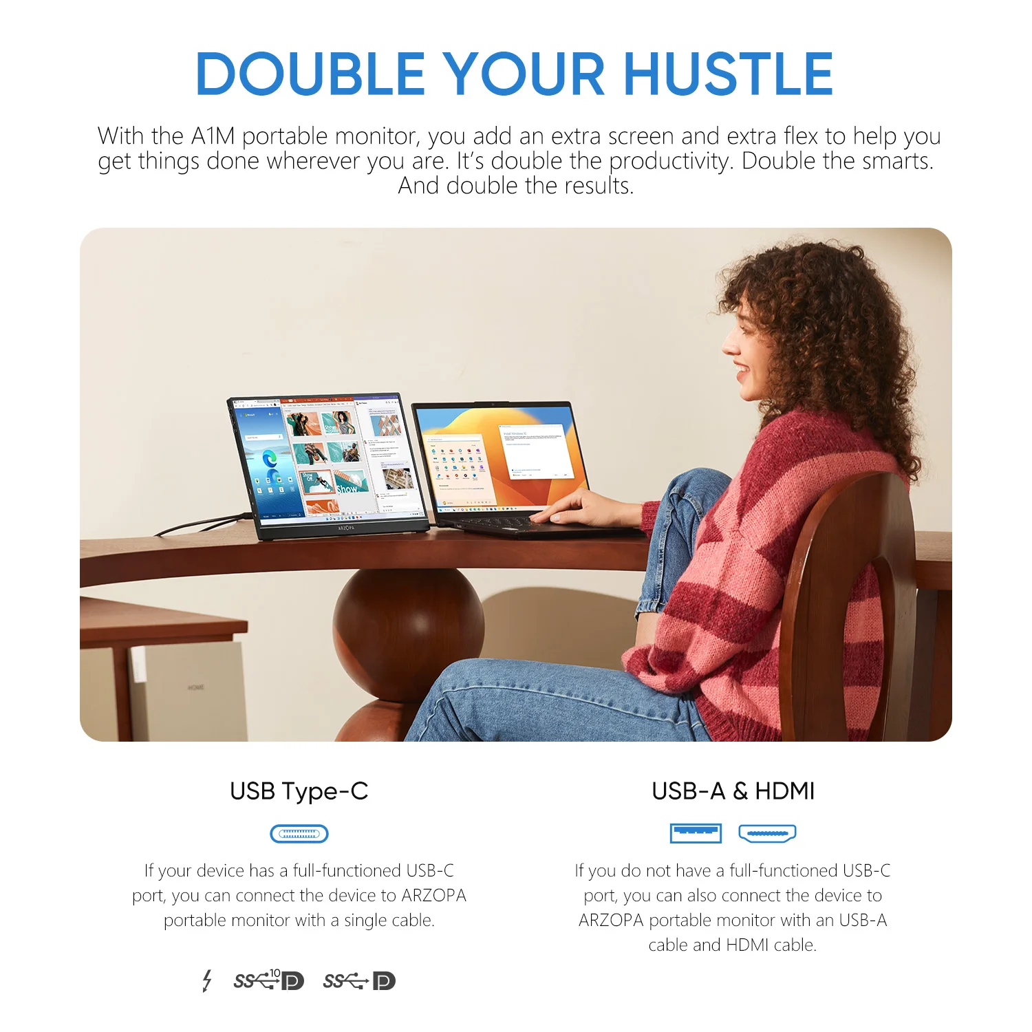 ARZOPA 14 inch 1080P FHD IPS Portable Monitor with USB C HDMI External Second Screen for Mac/Laptop/PC/Switch/PS/Xbox A1S-3
