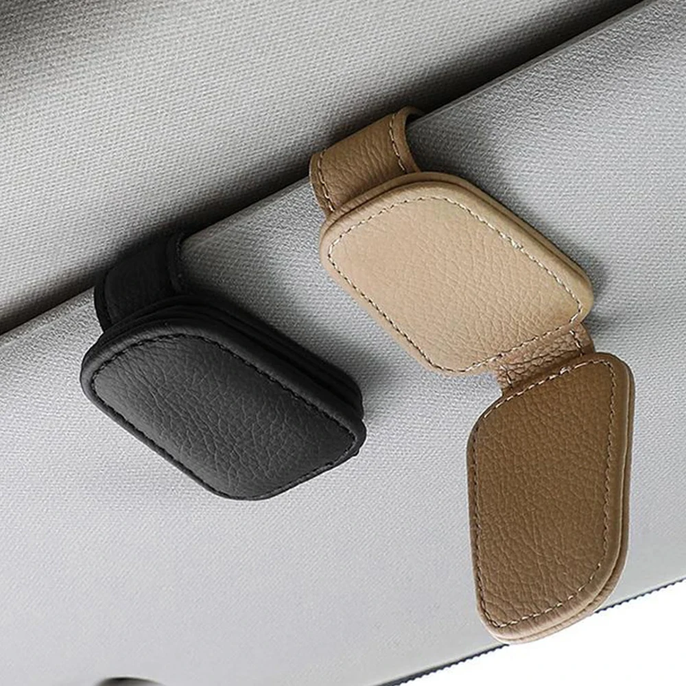 Universal Car Sunglasses Holder Car Magnetic Leather Clip Card Ticket Holder Auto Sun Visor Glasses Box Decoration Accessories-3