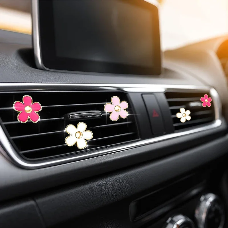 6PCS Daisy Flower Air Vent Clip Car Air Conditioning Outlet Clip Car Air Freshener Clip Car Interior Decor Accessories for Women-3