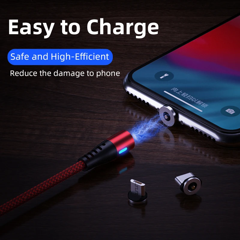 AUFU LED Magnetic USB Charging Cable USB Type C Phone Cable Magnet Phone Charger Micro USB For iPhone 11 12 Pro Max For Xiaomi-5