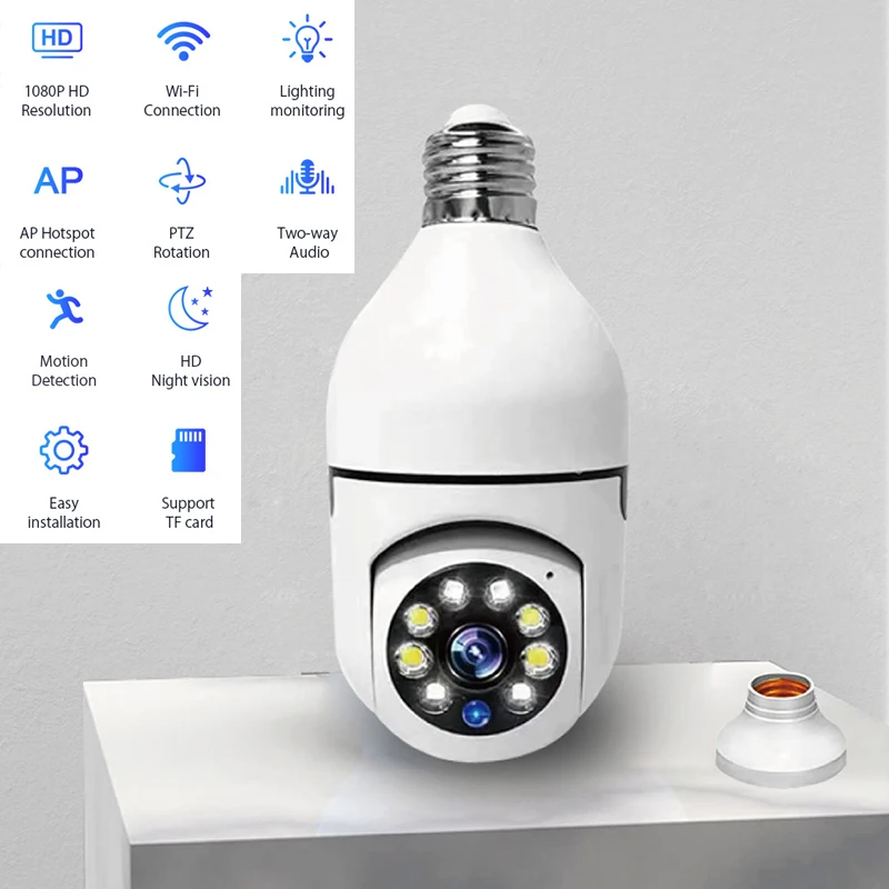 1080P HD E27 Bulb Surveillance Camera Anti-theft Outdoor Indoor Security Monitor Wireless WiFi Camera Night Vision Audio IP Came-6