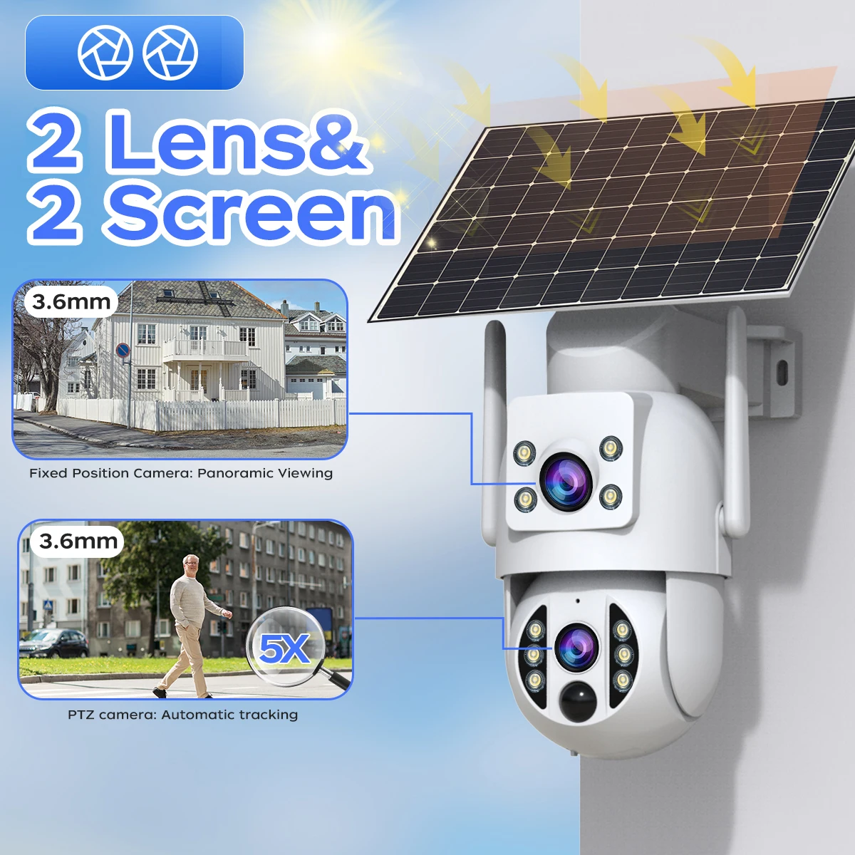 JOOAN 4K Solar Security Camera Wireless Outdoor Dual Lens Solar IP Camera PIR Color Night Vision Auto Tracking Battery CCTV Cam-2