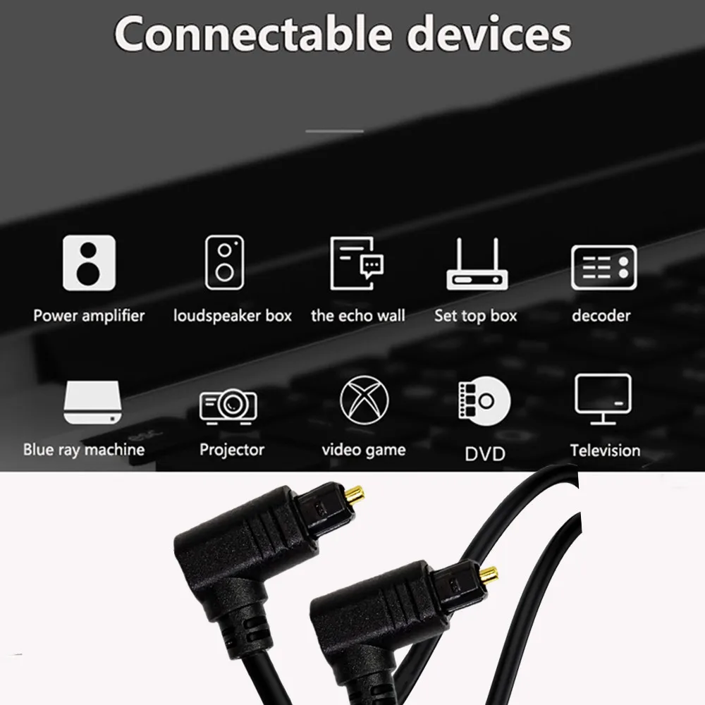 90 Degree Digital Optical Audio Cable Adapter Toslink Gold Plated 1m 0.5m 2m SPDIF Cable For Blueray PS3 XBOX DVD-5