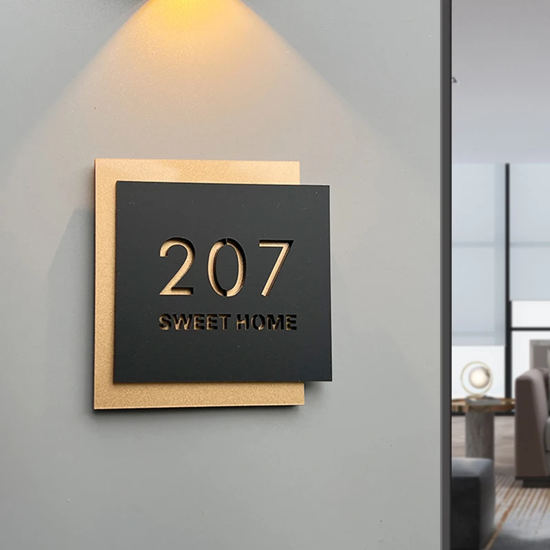 3D levitate acrylic outdoor door plate home room number entry door custom house number dormitory residential digital signage-3