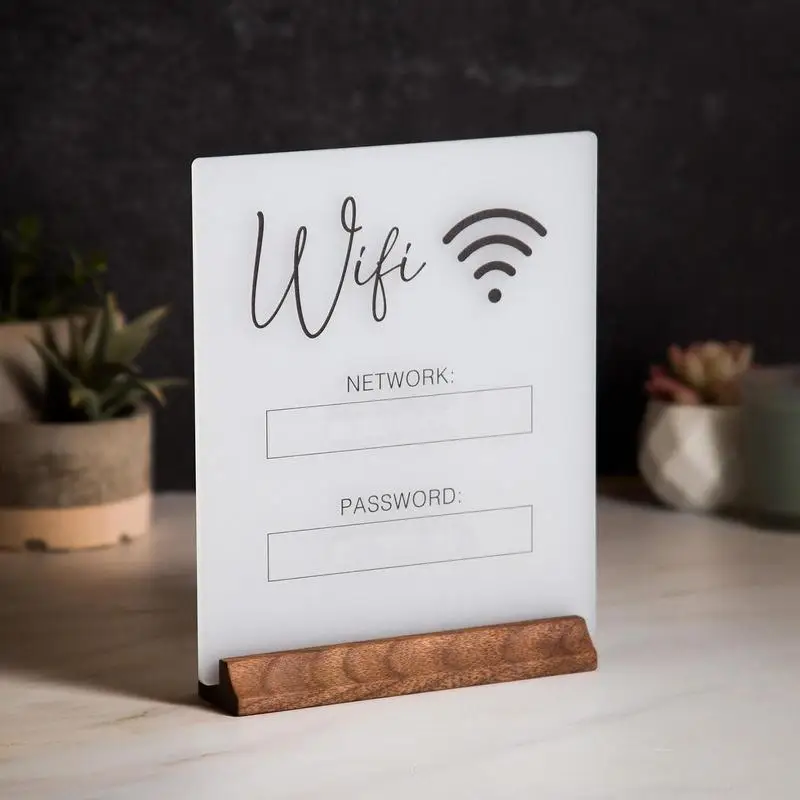 Wifi Sign 3d Acrylic Board With Wooden Base Public Shope Signage Restaurant Wifi Board For Handwriting Account & Password-5