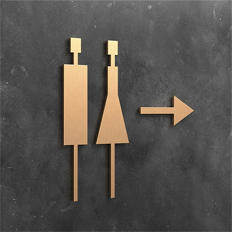 Acrylic 3D Arrow Toilet Sign Plate Elegant Wash Room Door Wall Label Sticker WC Bathroom Signage Board Art Home Bathroom Decor-2