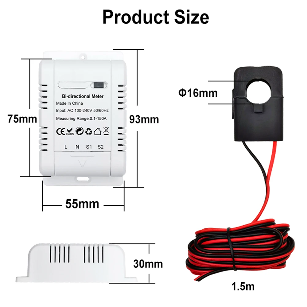 Tuya WiFi Intelligent Bidirectional Single-phase Energy Meter Solar PV System Power Production Consumption Monitoring Meter-4