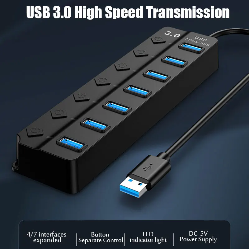 USB 3.0 Power Adapter 4/7 Port Multi USB Splitter Hub USB Hub 2.0 USB Multiple Expander Switch 30CM Cable Hub Docking Stations-2