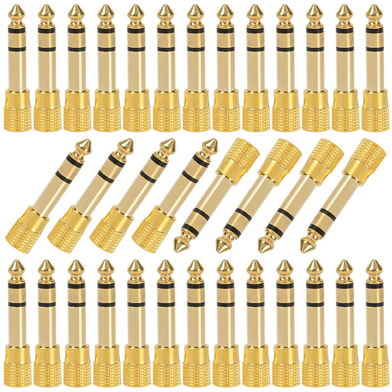 4pcs Golden 6.5 Stereo Connector 6.35mm Male To 3.5mm Female Jack Audio Connectors for Headphone Microphone Power Amplifier