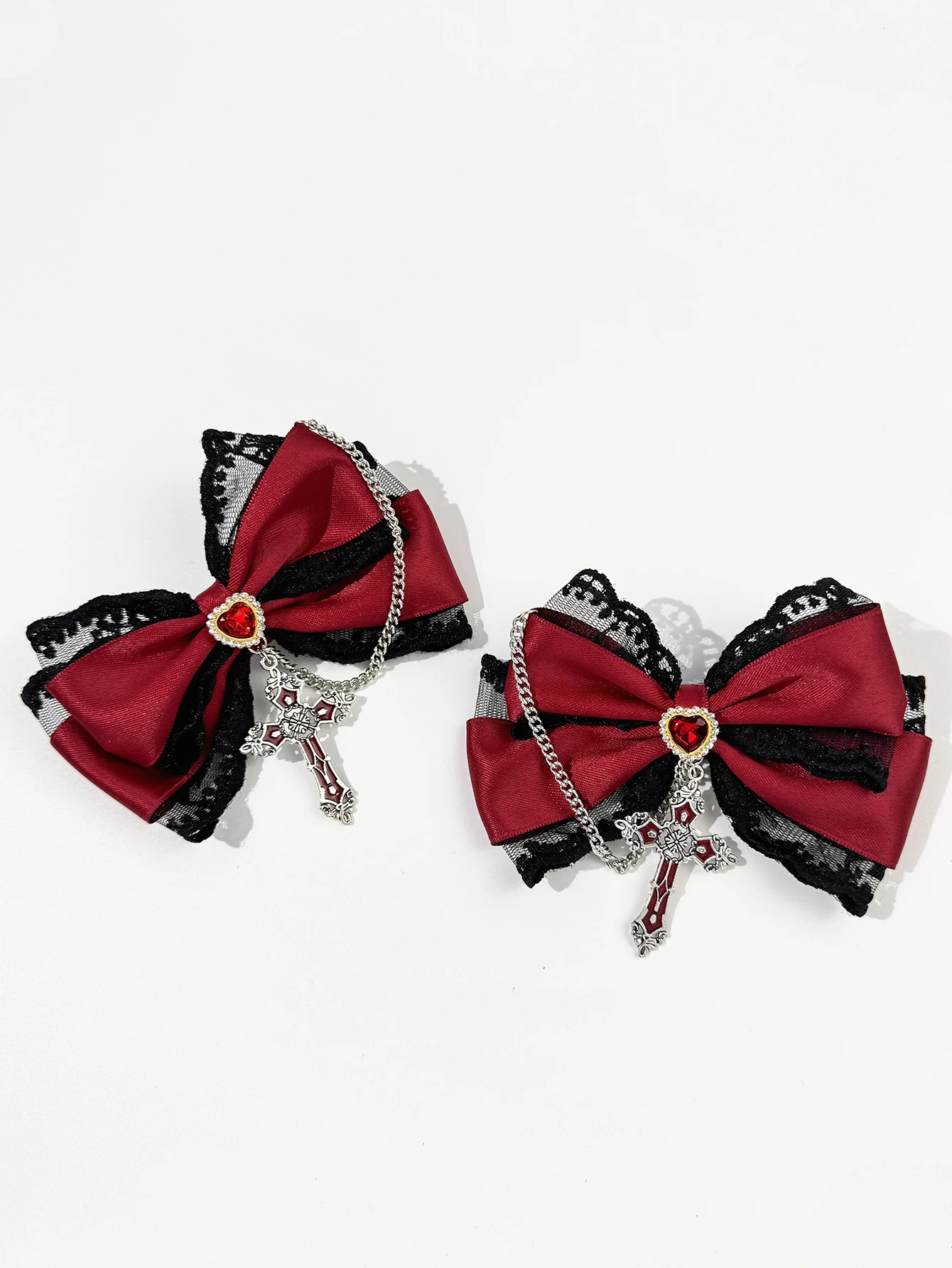 2pcs Ladies' Dark Lolita Gothic Cross Bow Hair Clip Exquisite Line up Hair Accessories Hair Clip-3