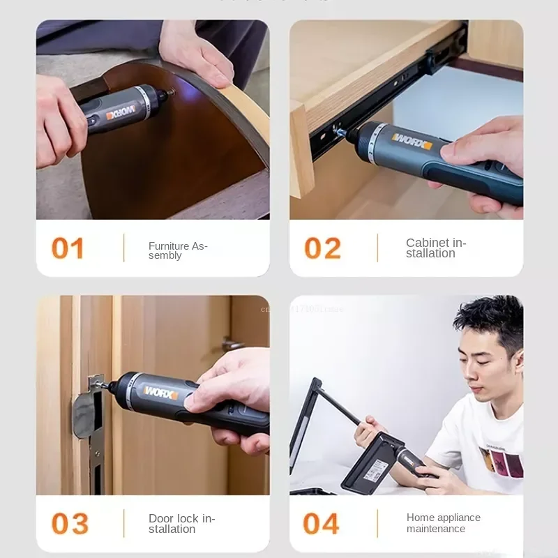 WORX WX242 4V Electrical Screwdriver Set Smart Cordless Electric Screwdrivers USB Rechargeable 30 Bit Mini Drill Power Tool work-5