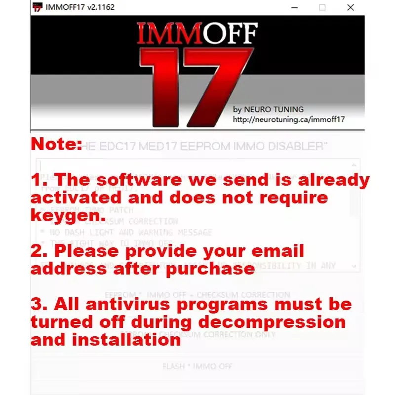 IMMO OFF 17 IMMOFF17 Software Activate Version EDC17 MED 17 Immo Off Ecu EEPROM IMMO PATCH Checksum Correction To IMMO OFF Flash-3