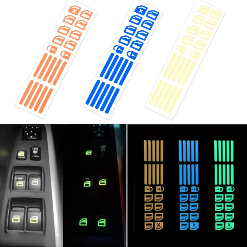 Car Window Button Luminous Sticker Lifter Switch Night Fluorescent Decals Cars Interior Stickers Auto Accessories-2