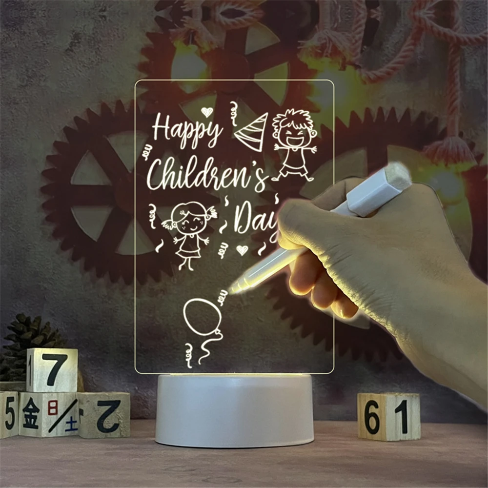 Transparent Luminous LED Night Lights USB Luminous Acrylic Night Light Erasable Write Message Board Calendar Desktop Ornaments-4