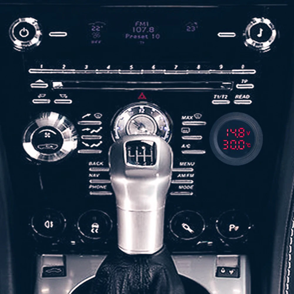 Car Round Temperature Voltmeter 12-24V Auto Voltage Meter Display Digital Measurement for Car Motorcycle Boat Thermometer-5