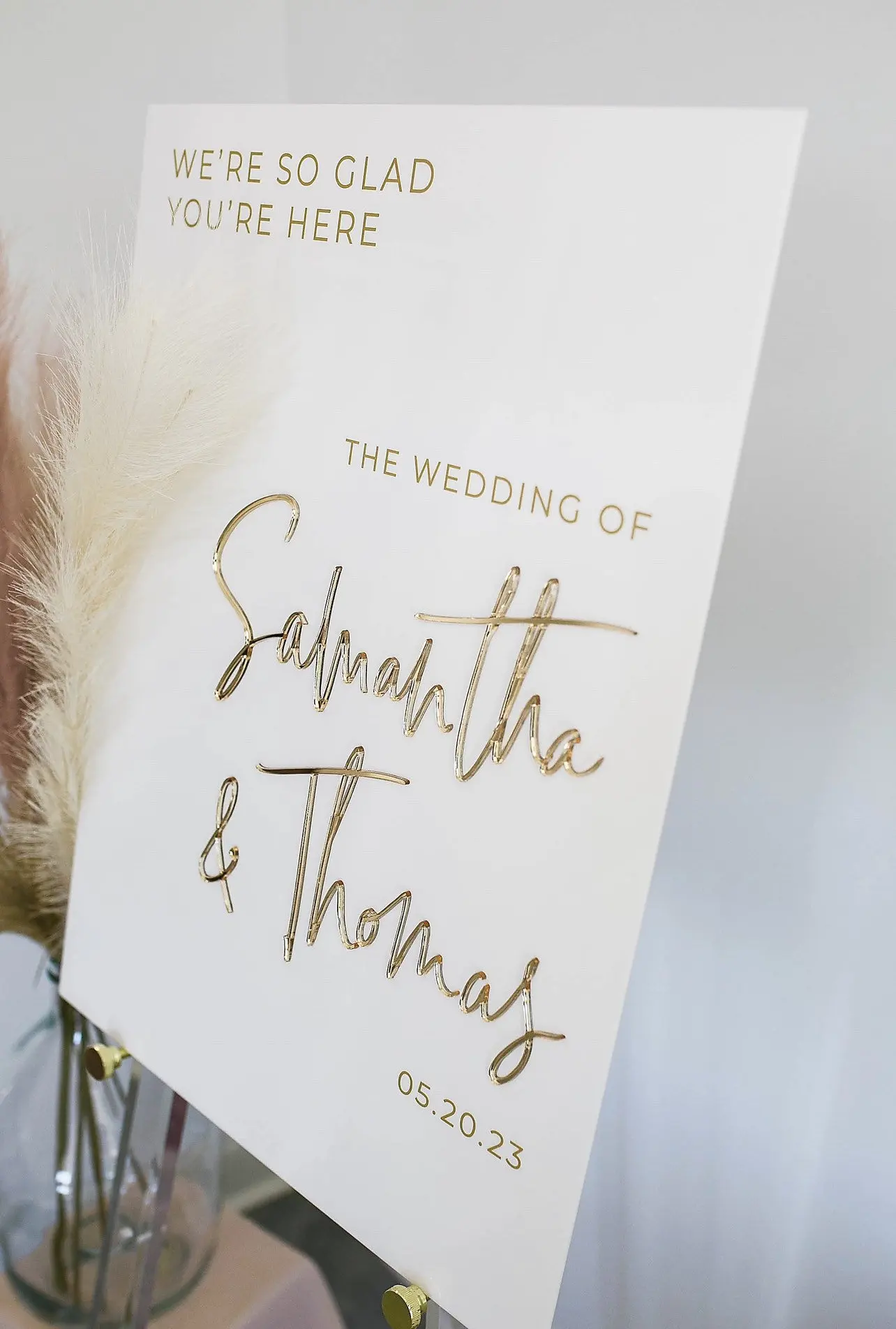 White Acrylic Wedding Sign With 3D Mirror Gold Names Wedding Welcome Sign Engagement Modern Wedding Sign 3D Welcome Signage-2