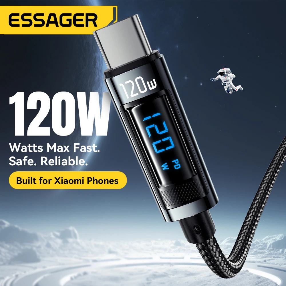 Essager 120W USB  Type C Cable Fast Charging USB C Charger Cord For For iPhone 15 14 13 12 Huawei With Led Digital Display Cable-2