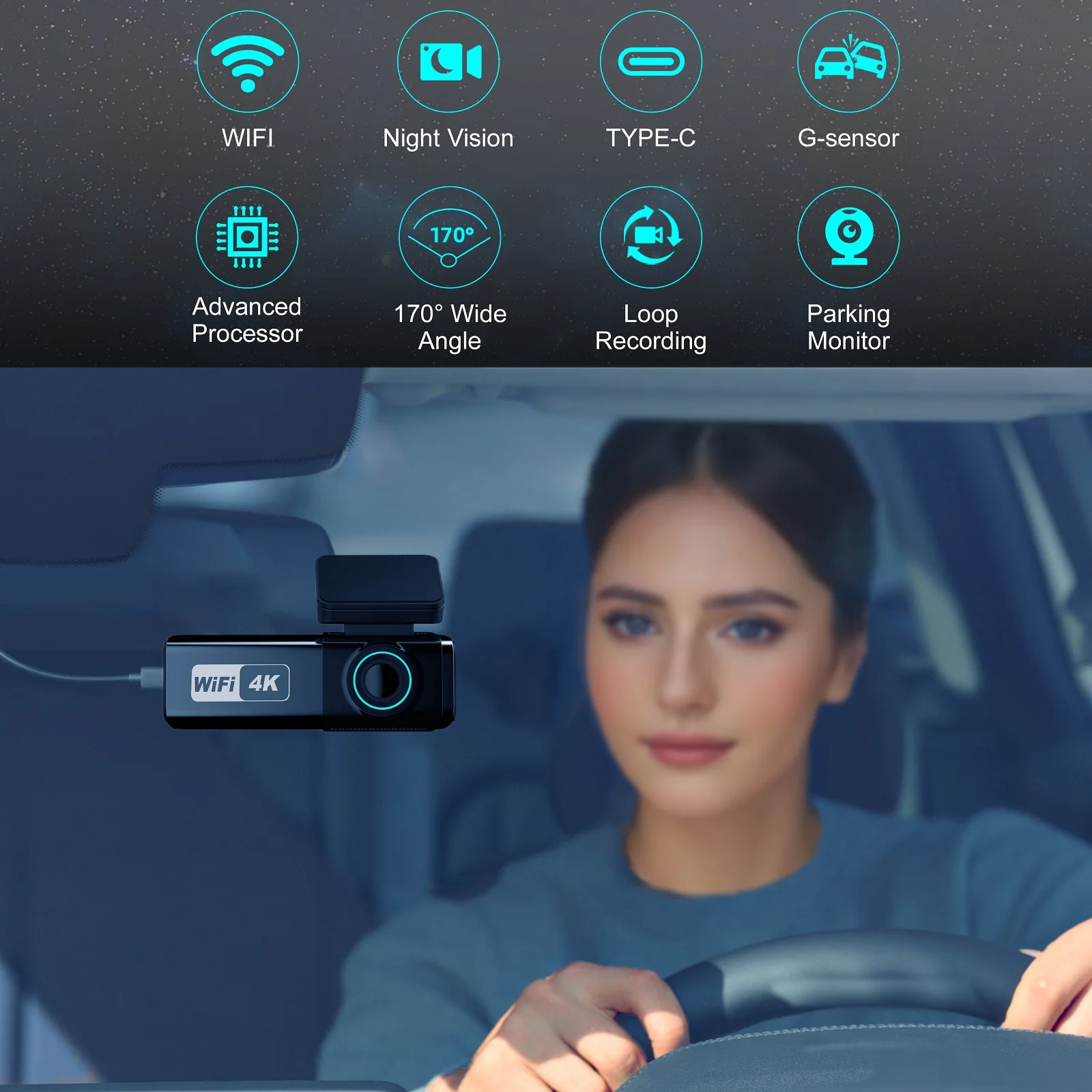 Aprilboy 4K WIFI Dash Cam 2160P Car DVR Front and Rear Dual Lens Auto Car Camera with Night Vision G-Sensor 24H Parking Monitor-2