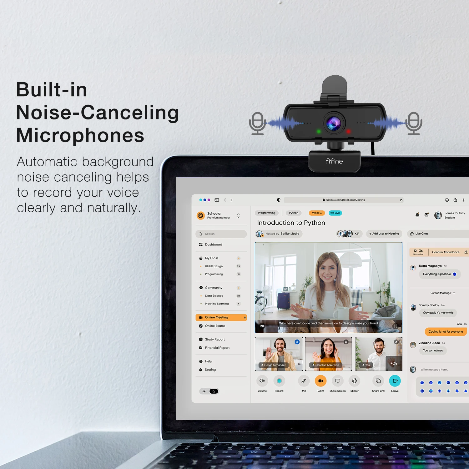 FIFINE 1440p Full HD PC Webcam with Microphone, tripod, for USB Desktop & Laptop,Live Streaming Webcam for Video Calling-K420-3