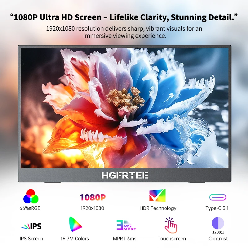 15.6inch Touch Portable Monitor 1080P 300cd/m2 Extended Display Screen for Laptop Phone Switch Xbox PS4/5 PC with Type-C HDMI-3